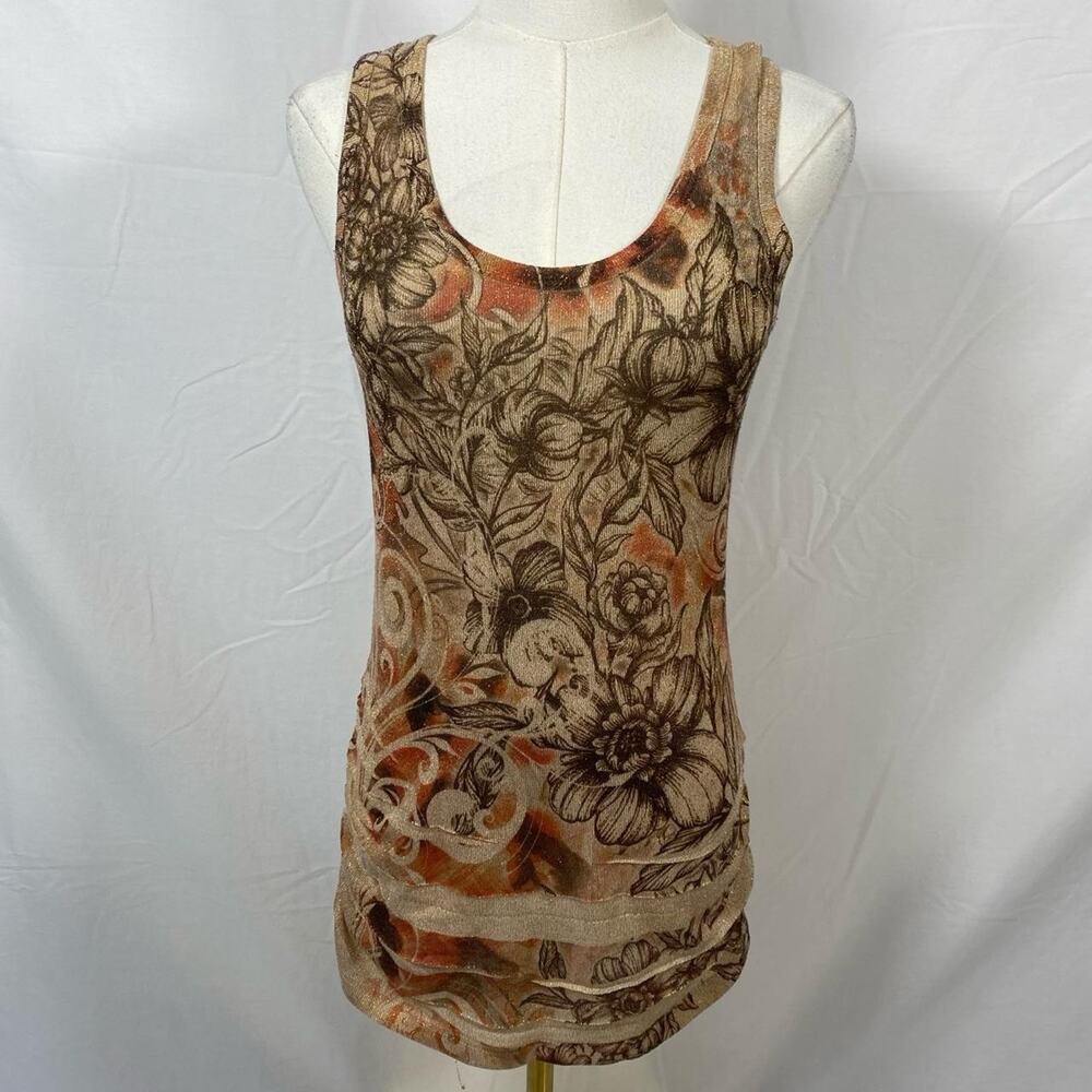 Body Central brown floral tank top shimmery size small boho y2k retro